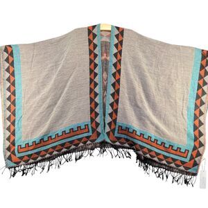 Urban Coco Women's Poncho Cape Sweater Multi Frayed Western Aztec W/Tags
